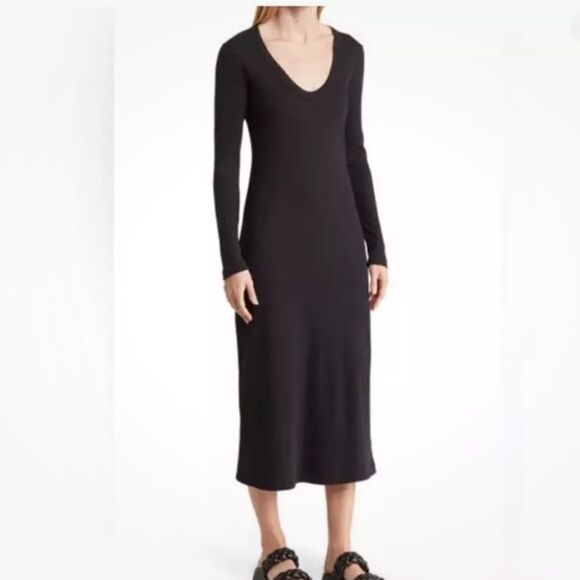 JAMES PERSE Dress Women Size 2/Medium Scoop Neck Long Sleeve Midi Long Black - Picture 1 of 9